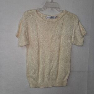 Braemar Sweater Womens S Cream Textured Knit Short‎ Sleeve Rayon Blend Handknit